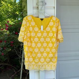 NWT Talbots Wow! Gorgeous Yellow White Floral Embroidery Short Sleeve Cotton